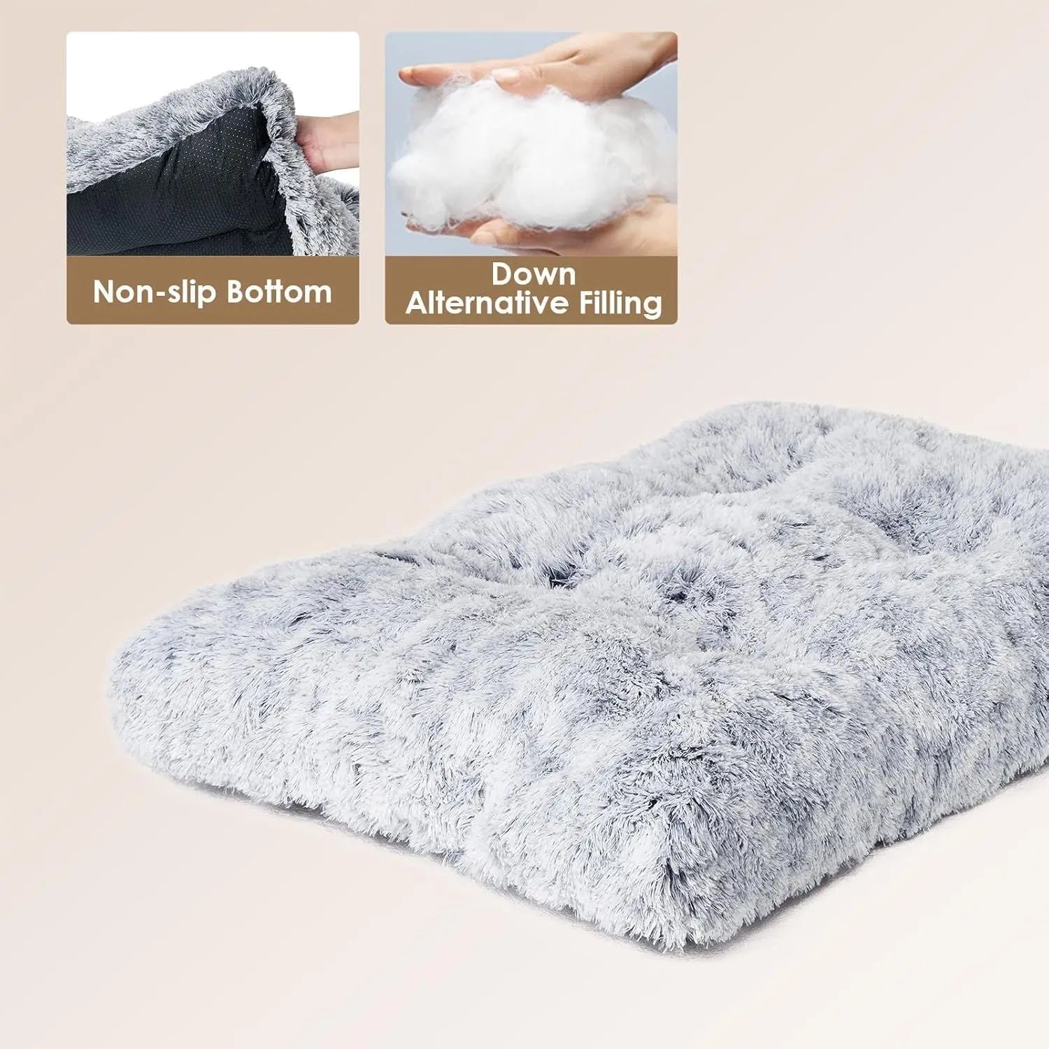 110 x 75 CM Winter Long Plush Dog Bed for Large Dogs - 10CM Thickened Fluffy Faux Fur Pad - Calming Anti Anxiety Pet Cushion with Non-Slip Bottom, Removable & Washable Heavy Duty Bedding, Grey 2XL Size Wholesale Hub