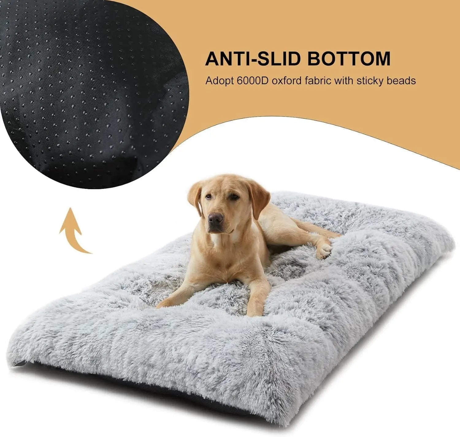 110 x 75 CM Winter Long Plush Dog Bed for Large Dogs - 10CM Thickened Fluffy Faux Fur Pad - Calming Anti Anxiety Pet Cushion with Non-Slip Bottom, Removable & Washable Heavy Duty Bedding, Grey 2XL Size Wholesale Hub