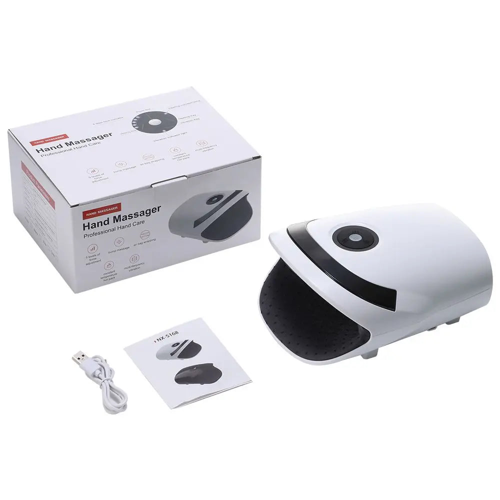 White Portable Electric Hand Massager - USB-C Rechargeable, Airbag Compression, Graphene 42℃ Constant Heating & 5 Levels Intensity for Everyday Use and Arthritis Carpal Tunnel Relief Wholesale Hub