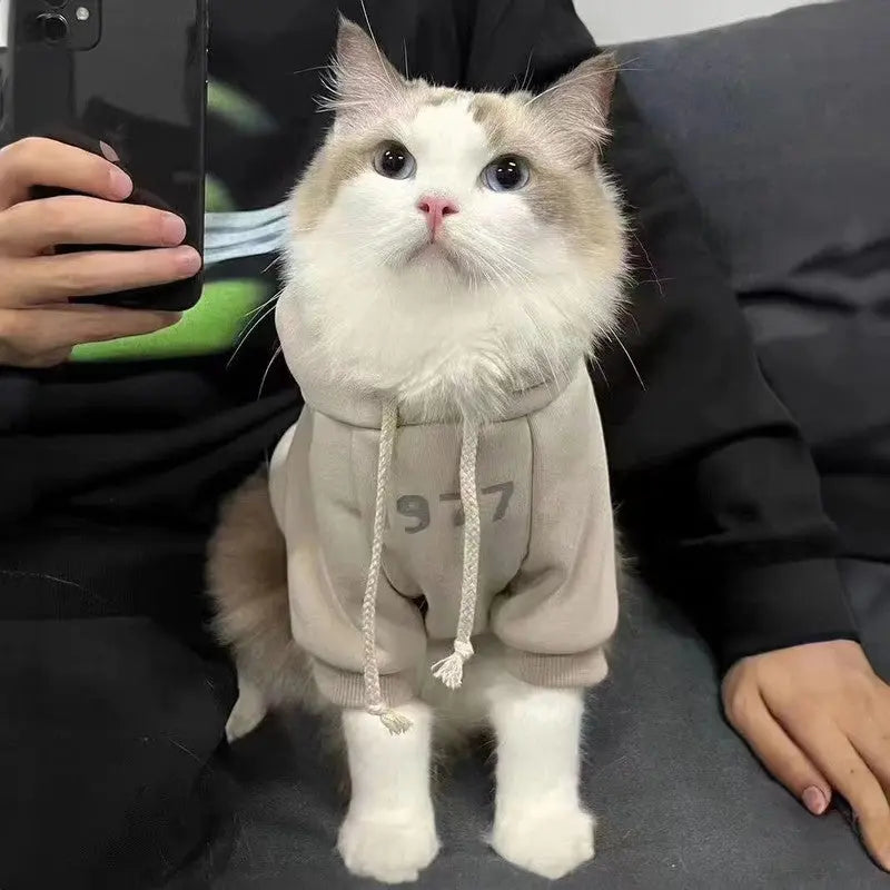 2-Pack 2XL sizeTrendy Pet Hoodie with "1977" Print - Warm Winter Wear for Cats and Small Dogs - with Plush Lining - Beige and Dark Grey Wholesale Hub