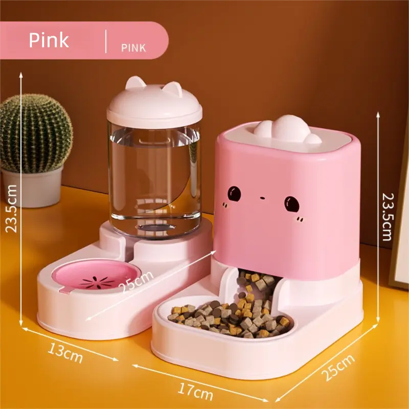 Pink Cat & Dog Automatic Feeder & Waterer Set – 2-in-1 Dry & Wet Separation Station with 2200ml Food & 1000ml Water Capacity Wholesale Hub