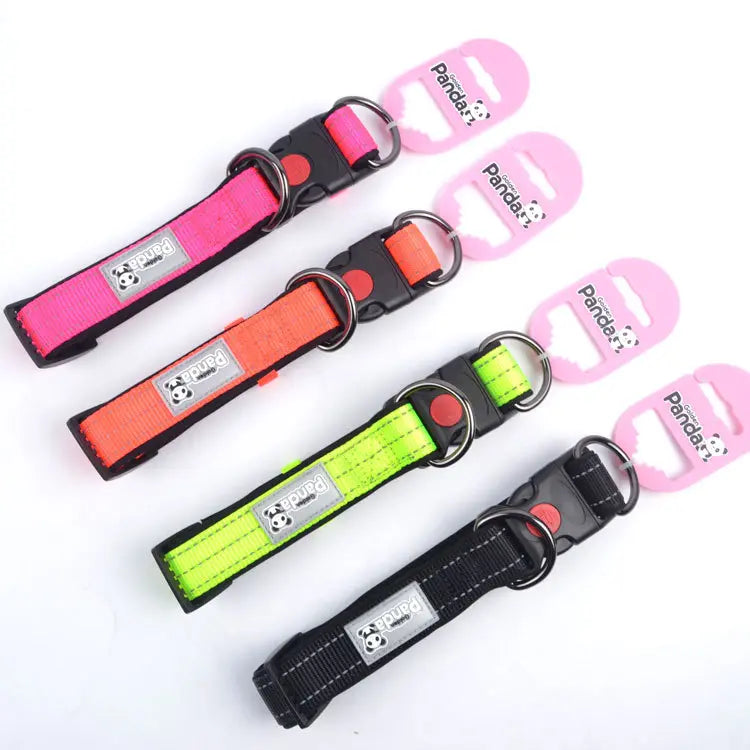 Green L size Vibrant Reflective Dog Collar and Leash Set - Adjustable Nylon Pet Harness with Comfortable Padding Wholesale Hub
