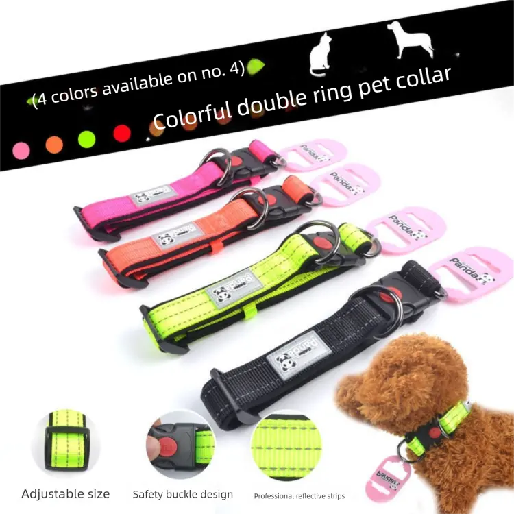 Pink M size Vibrant Reflective Dog Collar and Leash Set - Adjustable Nylon Pet Harness with Comfortable Padding Wholesale Hub