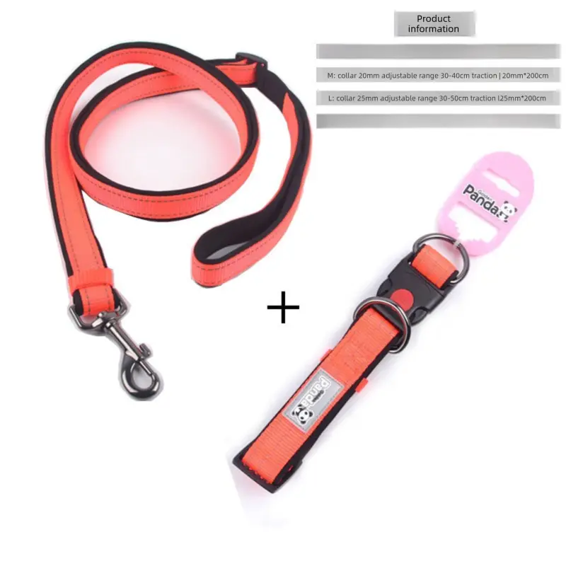 Orange L size Vibrant Reflective Dog Collar and Leash Set - Adjustable Nylon Pet Harness with Comfortable Padding Wholesale Hub