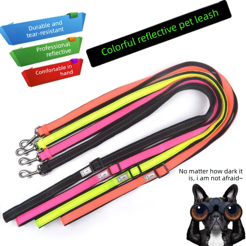 Black L size Vibrant Reflective Dog Collar and Leash Set - Adjustable Nylon Pet Harness with Comfortable Padding Wholesale Hub