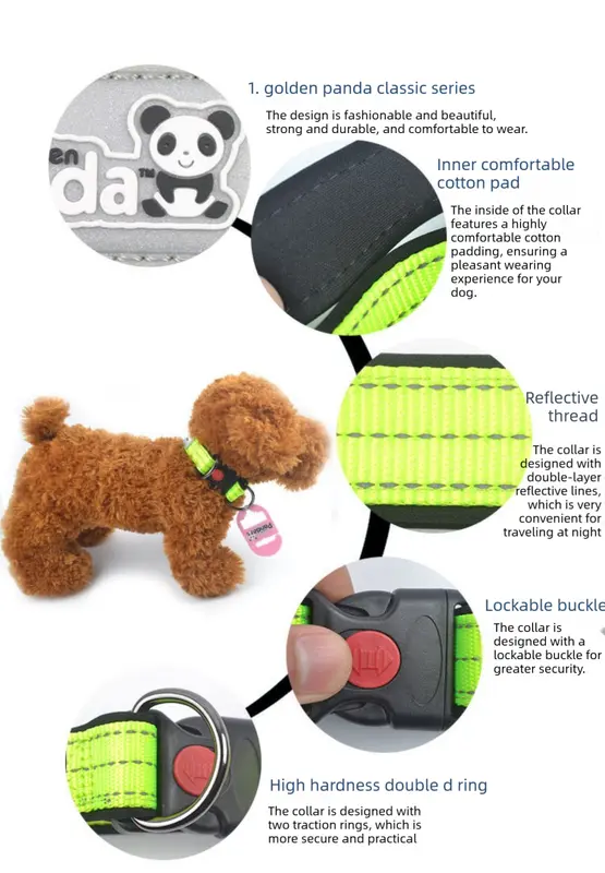 Black L size Vibrant Reflective Dog Collar and Leash Set - Adjustable Nylon Pet Harness with Comfortable Padding Wholesale Hub