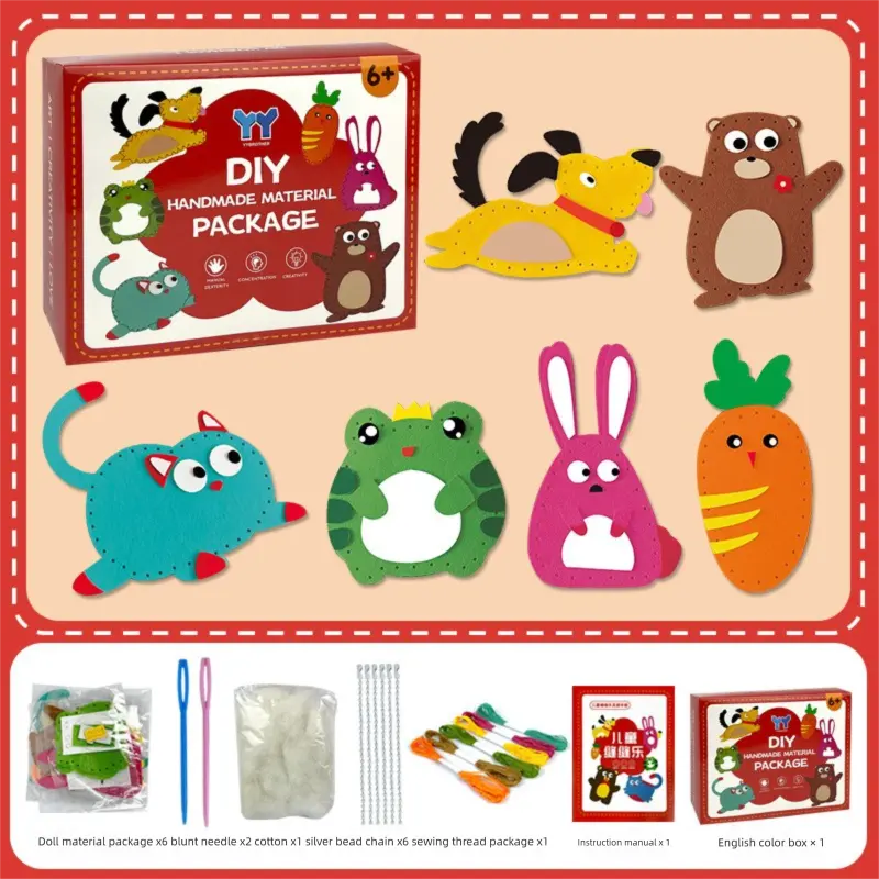 Kids Sewing Craft Kit - DIY Felt Plush Animal Toys Set with 6 Cute Characters, Safe Plastic Needles, Pre-Cut Materials - Creative Hand Stitching Activity for Boys Girls Ages 6+ - Perfect Birthday Gift【Color box packaging】 Wholesale Hub