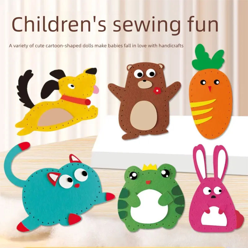 Kids Sewing Craft Kit - DIY Felt Plush Animal Toys Set with 6 Cute Characters, Safe Plastic Needles, Pre-Cut Materials - Creative Hand Stitching Activity for Boys Girls Ages 6+ - Perfect Birthday Gift【Color box packaging】 Wholesale Hub