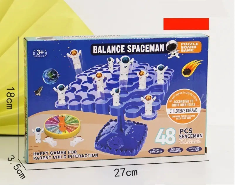 Blue Kids Balance Spaceman Stacking Toy - 48 Astronaut Figures Balance Tree Game with Punishment Wheel & Dice - Parent-Child Interactive Tabletop Game for Boys Girls Ages 3-8 Wholesale Hub