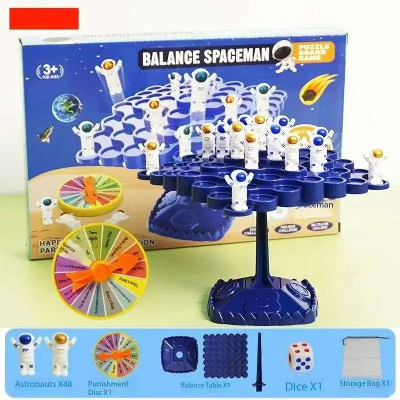 Blue Kids Balance Spaceman Stacking Toy - 48 Astronaut Figures Balance Tree Game with Punishment Wheel & Dice - Parent-Child Interactive Tabletop Game for Boys Girls Ages 3-8 Wholesale Hub