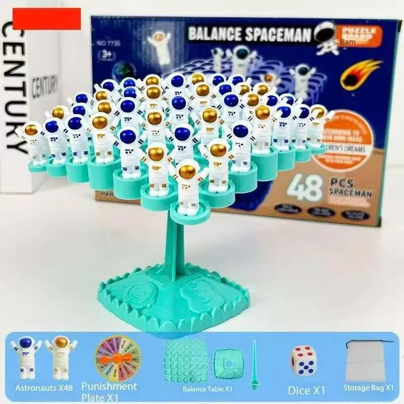 Green Kids Balance Spaceman Stacking Toy - 48 Astronaut Figures Balance Tree Game with Punishment Wheel & Dice - Parent-Child Interactive Tabletop Game for Boys Girls Ages 3-8 Wholesale Hub