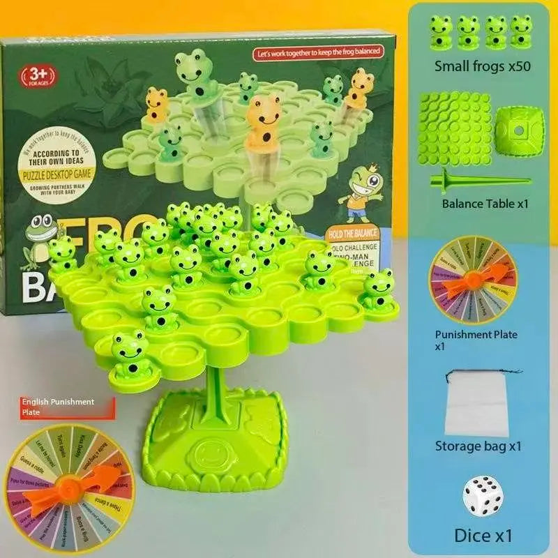 Green Frog Balance Tree Stacking Game - 50PCS Two-Player Balance Board Game with Challenge Spinner, Desktop Puzzle Toy for Preschool Kids Hand-Eye Coordination Development Wholesale Hub