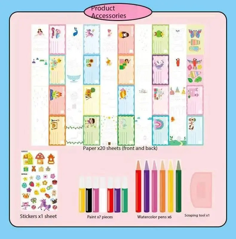 35-Piece Kids Rainbow Scratch Paper Kit - 20PCS Magic Scratch Art Cards with Postcard Back, - Pointillism Art Craft for Children 6 Years and Up Wholesale Hub