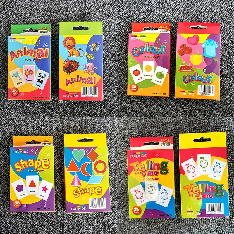4-Set Kids Early Education Flash Cards, Montessori Cognitive Development Toys for Toddlers Ages 4+, Educational Gift for Boys Girls【Animal+Shape+Colour+Time】 Wholesale Hub