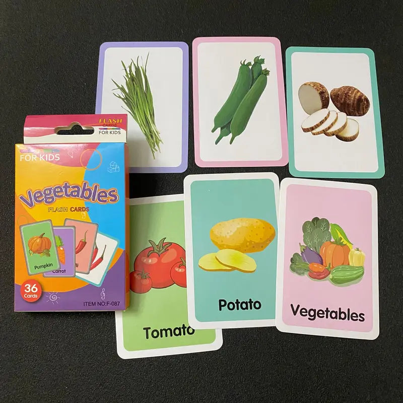 4-Set Kids Early Education Flash Cards, Montessori Cognitive Development Toys for Toddlers Ages 4+, Educational Gift for Boys Girls【Vegetables+Fruits+Colour+Body Parts】 Wholesale Hub