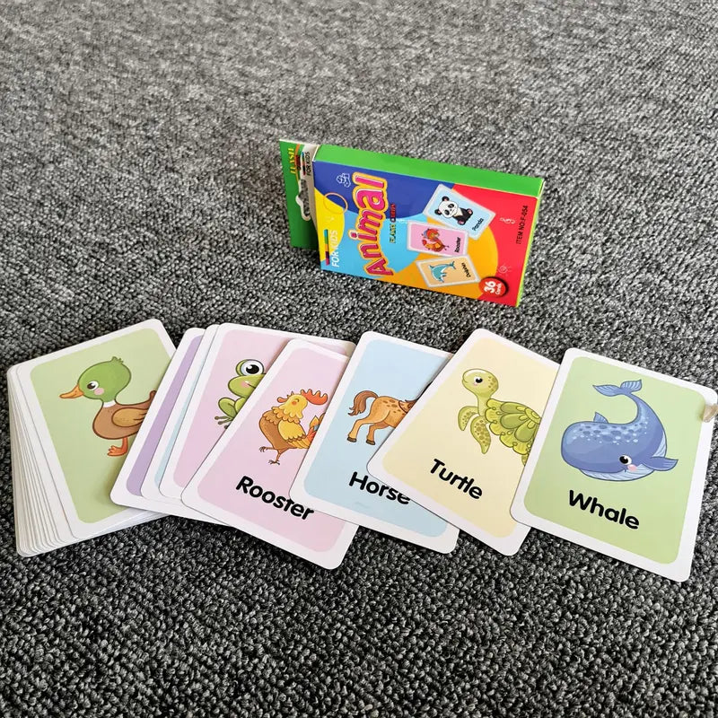 7-Set Kids Early Education Flash Cards, Montessori Cognitive Development Toys for Toddlers Ages 4+, Educational Gift for Boys Girls【Animal+Shape+Colour+Time+Vegetables+Fruits+Body Parts】 Wholesale Hub