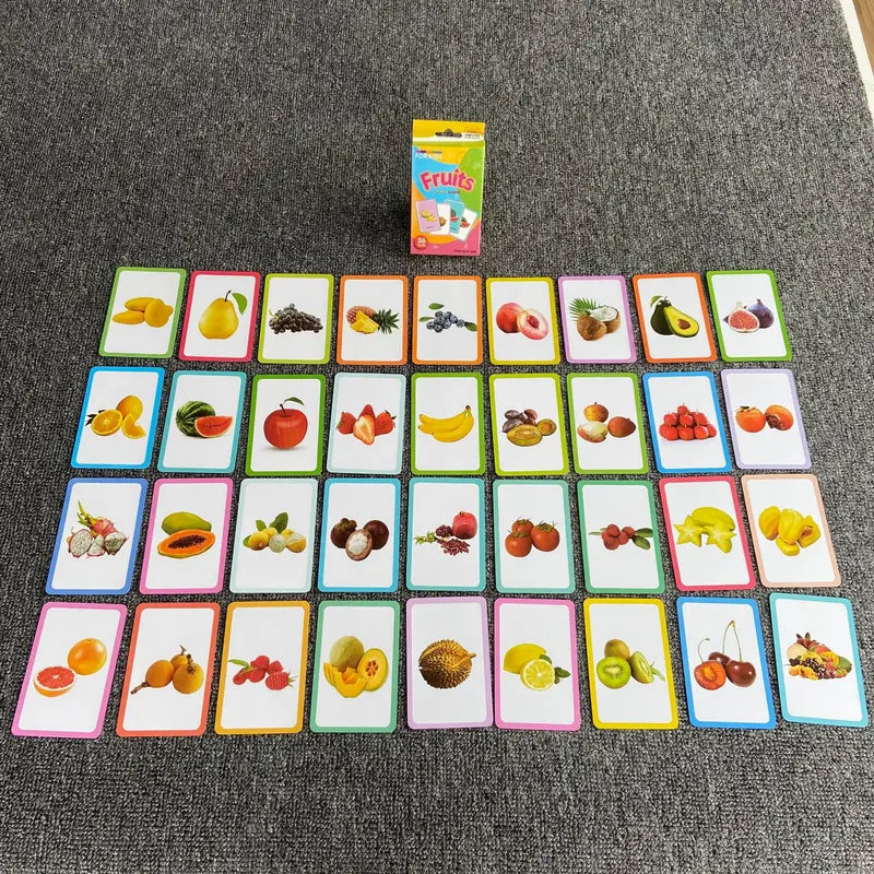7-Set Kids Early Education Flash Cards, Montessori Cognitive Development Toys for Toddlers Ages 4+, Educational Gift for Boys Girls【Animal+Shape+Colour+Time+Vegetables+Fruits+Body Parts】 Wholesale Hub