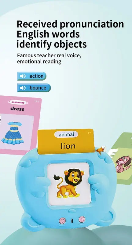 Blue Cat Talking Cards Educational Toy for Toddlers 112 Cards Audible Preschool Learning Machine Early Childhood Development Interactive Reading Cards with Rechargeable Battery ABS Material Wholesale Hub