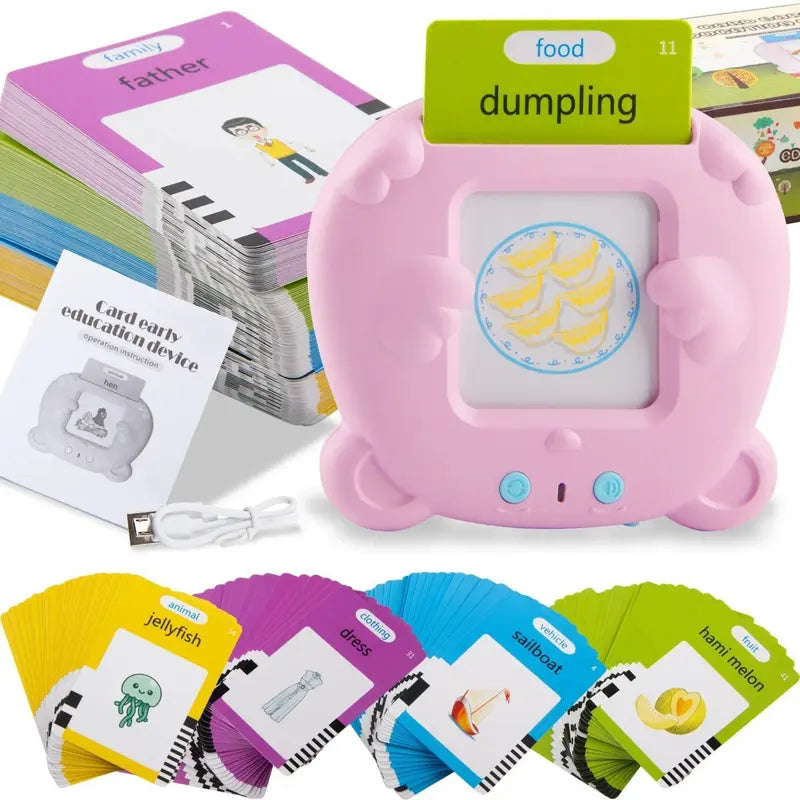Pink Bear Talking Cards Educational Toy for Toddlers 112 Cards Audible Preschool Learning Machine Early Childhood Development Interactive Reading Cards with Rechargeable Battery ABS Material Wholesale Hub