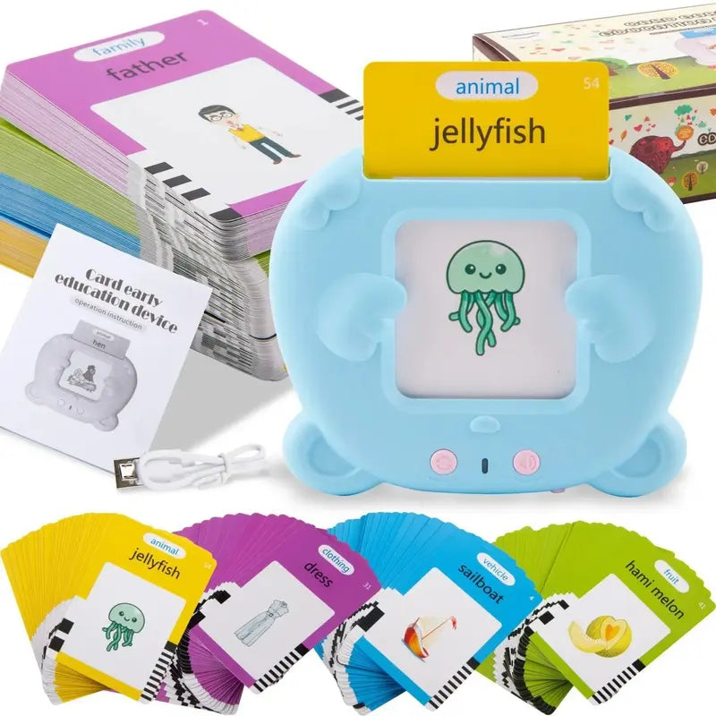 Blue Bear Talking Cards Educational Toy for Toddlers 112 Cards Audible Preschool Learning Machine Early Childhood Development Interactive Reading Cards with Rechargeable Battery ABS Material Wholesale Hub