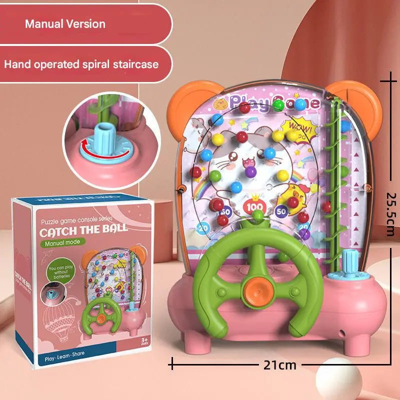 Pink Ball Catching Machine Game Kids Steering Wheel Pinball Desktop Game Hand Eye Coordination Training Parent-Child Interactive Educational Toy Concentration Focus Plastic 4+ Years Wholesale Hub
