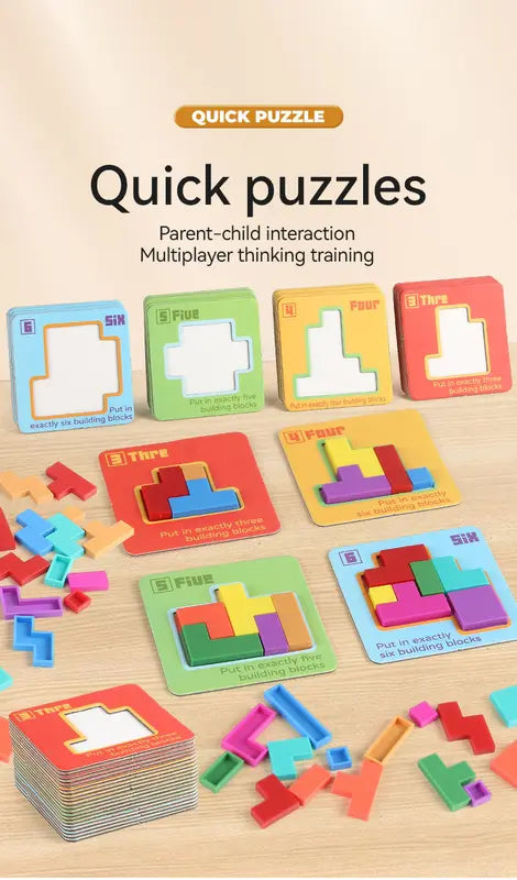 Quick Puzzle Tetris Building Blocks Game Speed Challenge Parent-Child Interactive Brain Training 20 Challenge Cards 4 Difficulty Levels ABS Material 3+ Years Educational Toy Wholesale Hub