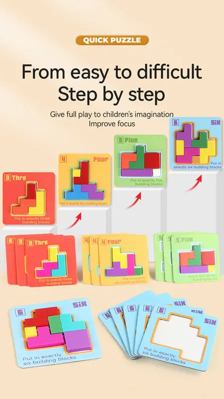 Quick Puzzle Tetris Building Blocks Game Speed Challenge Parent-Child Interactive Brain Training 20 Challenge Cards 4 Difficulty Levels ABS Material 3+ Years Educational Toy Wholesale Hub