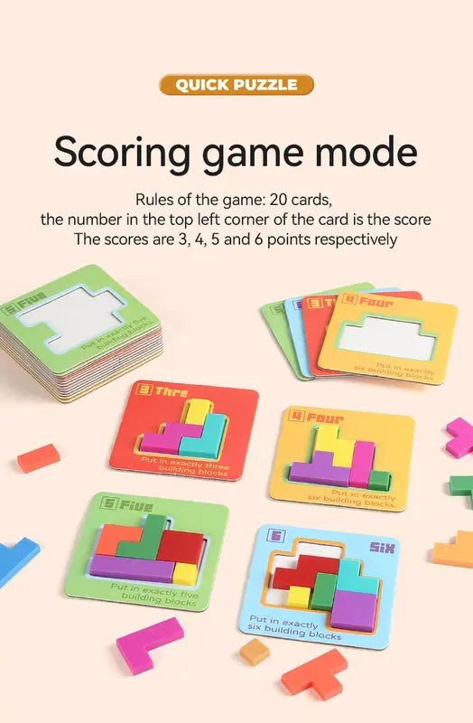 Quick Puzzle Tetris Building Blocks Game Speed Challenge Parent-Child Interactive Brain Training 20 Challenge Cards 4 Difficulty Levels ABS Material 3+ Years Educational Toy Wholesale Hub