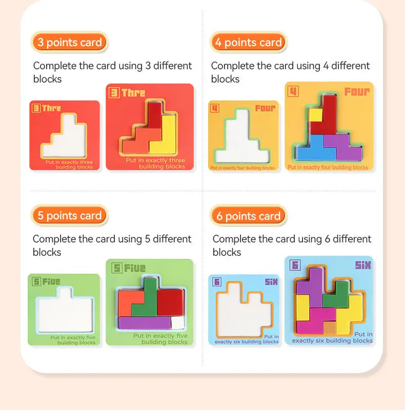 Quick Puzzle Tetris Building Blocks Game Speed Challenge Parent-Child Interactive Brain Training 20 Challenge Cards 4 Difficulty Levels ABS Material 3+ Years Educational Toy Wholesale Hub