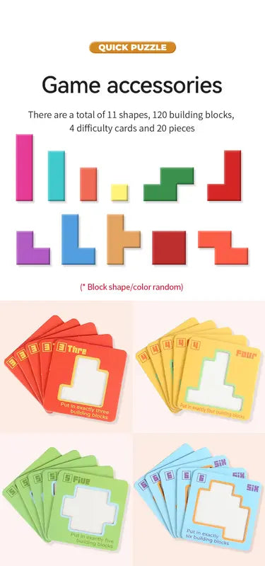 Quick Puzzle Tetris Building Blocks Game Speed Challenge Parent-Child Interactive Brain Training 20 Challenge Cards 4 Difficulty Levels ABS Material 3+ Years Educational Toy Wholesale Hub