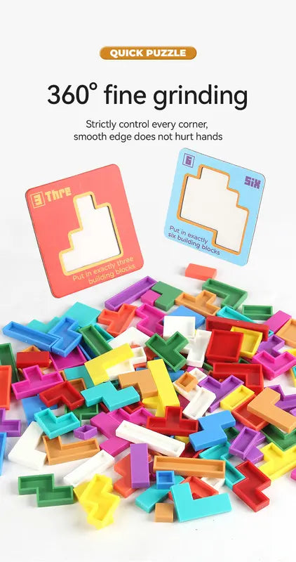 Quick Puzzle Tetris Building Blocks Game Speed Challenge Parent-Child Interactive Brain Training 20 Challenge Cards 4 Difficulty Levels ABS Material 3+ Years Educational Toy Wholesale Hub