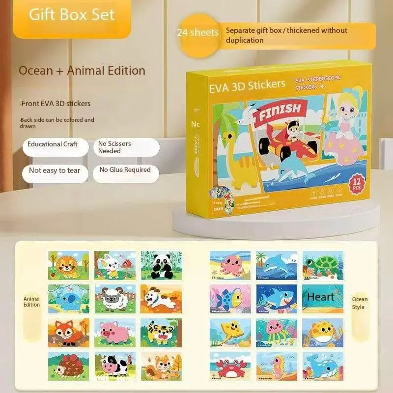2-pce Kids 3D EVA Foam Sticker Art Kit - Princess Theme DIY Craft Activity Set with 12 Designs, Self-Adhesive Pre-Cut Shapes, Creative Handmade Gift Box for Girls Ages 4+ Preschool Educational Toy【Animals+ Oceans】 Wholesale Hub