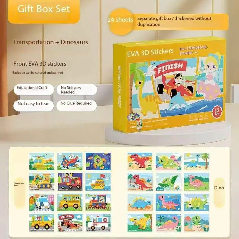 2-pce Kids 3D EVA Foam Sticker Art Kit - Princess Theme DIY Craft Activity Set with 12 Designs, Self-Adhesive Pre-Cut Shapes, Creative Handmade Gift Box for Girls Ages 4+ Preschool Educational Toy【Transportation+Dinosaurs】 Wholesale Hub