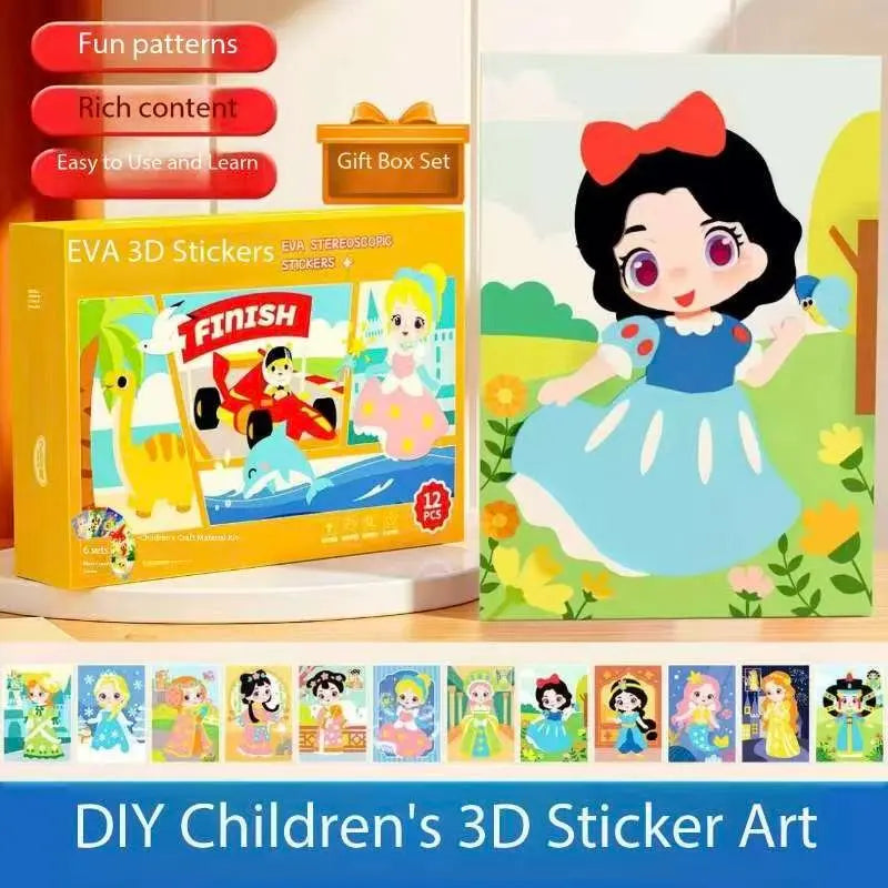 3-pce Kids 3D EVA Foam Sticker Art Kit - Princess Theme DIY Craft Activity Set with 12 Designs, Self-Adhesive Pre-Cut Shapes, Creative Handmade Gift Box for Girls Ages 4+ Preschool Educational Toy【Animals+ Oceans+Birds】 Wholesale Hub