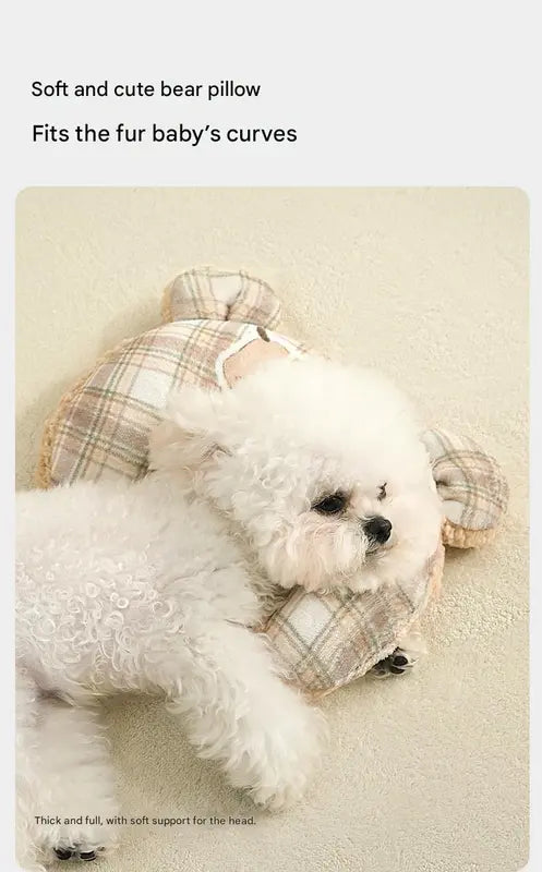 L size 2-Piece Plaid Apple Pet Blanket and Pillow Set - Soft Cotton Plush Sleeping Mat for Dogs and Cats, All-Season Reversible Cushion Bed with Cute Bear Pillow, Machine Washable Pet Bed Accessories Wholesale Hub