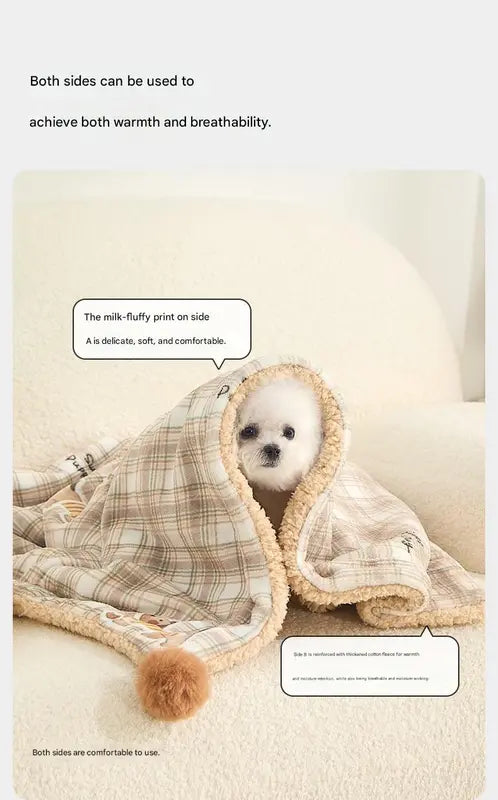 S size 2-Piece Plaid Puppy Pet Blanket and Pillow Set - Soft Cotton Plush Sleeping Mat for Dogs and Cats, All-Season Reversible Cushion Bed with Cute Bear Pillow, Machine Washable Pet Bed Accessories Wholesale Hub