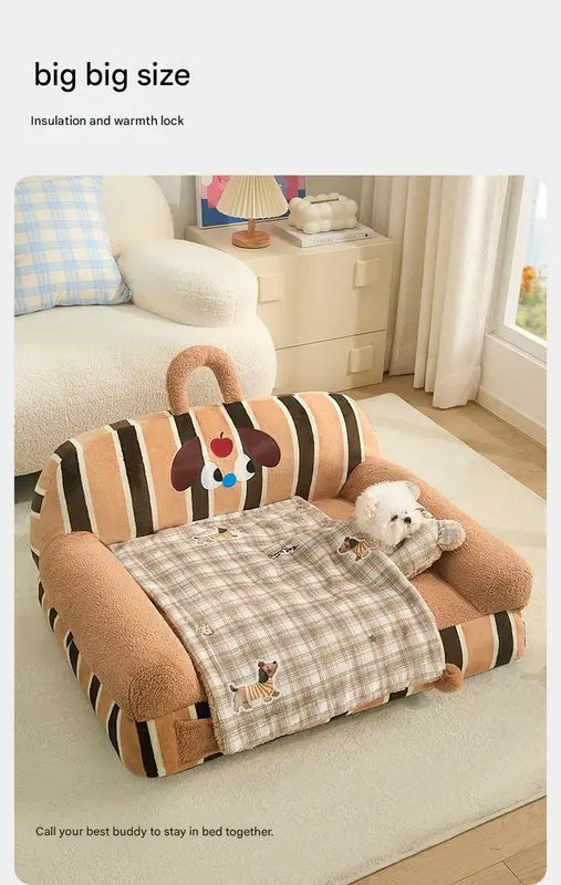M size 2-Piece Plaid Puppy Pet Blanket and Pillow Set - Soft Cotton Plush Sleeping Mat for Dogs and Cats, All-Season Reversible Cushion Bed with Cute Bear Pillow, Machine Washable Pet Bed Accessories Wholesale Hub