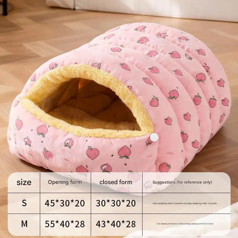 M size Pink Plaid Cat Cave Bed Winter Warm Enclosed Pet House Cozy Cat Sleeping Bag Semi-Enclosed Cat Nest Small Dog Bed PP Cotton Filling Washable Pet Supplies Wholesale Hub