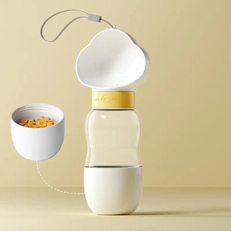 White Portable Dog Water Bottle with Food Container - 2-in-1 Leak-Proof Pet Travel Water Dispenser, Cloud-Shaped Drinking Bowl, Twist-to-Dispense Design, BPA-Free HIPS/PET Material for Walking Hiking Travel Wholesale Hub