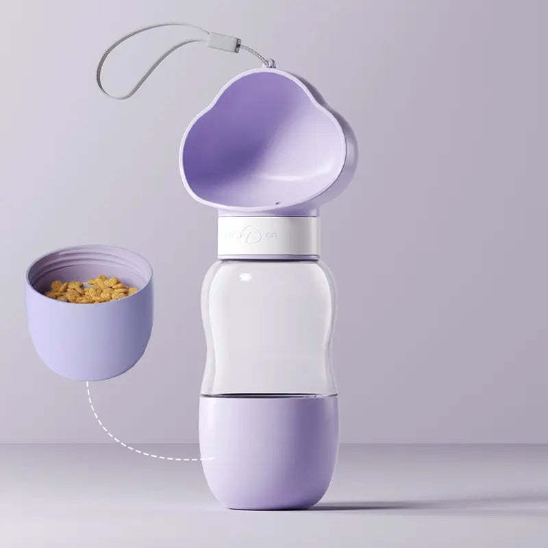 Purple Portable Dog Water Bottle with Food Container - 2-in-1 Leak-Proof Pet Travel Water Dispenser, Cloud-Shaped Drinking Bowl, Twist-to-Dispense Design, BPA-Free HIPS/PET Material for Walking Hiking Travel Wholesale Hub