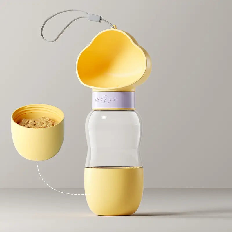 Yellow Portable Dog Water Bottle with Food Container - 2-in-1 Leak-Proof Pet Travel Water Dispenser, Cloud-Shaped Drinking Bowl, Twist-to-Dispense Design, BPA-Free HIPS/PET Material for Walking Hiking Travel Wholesale Hub