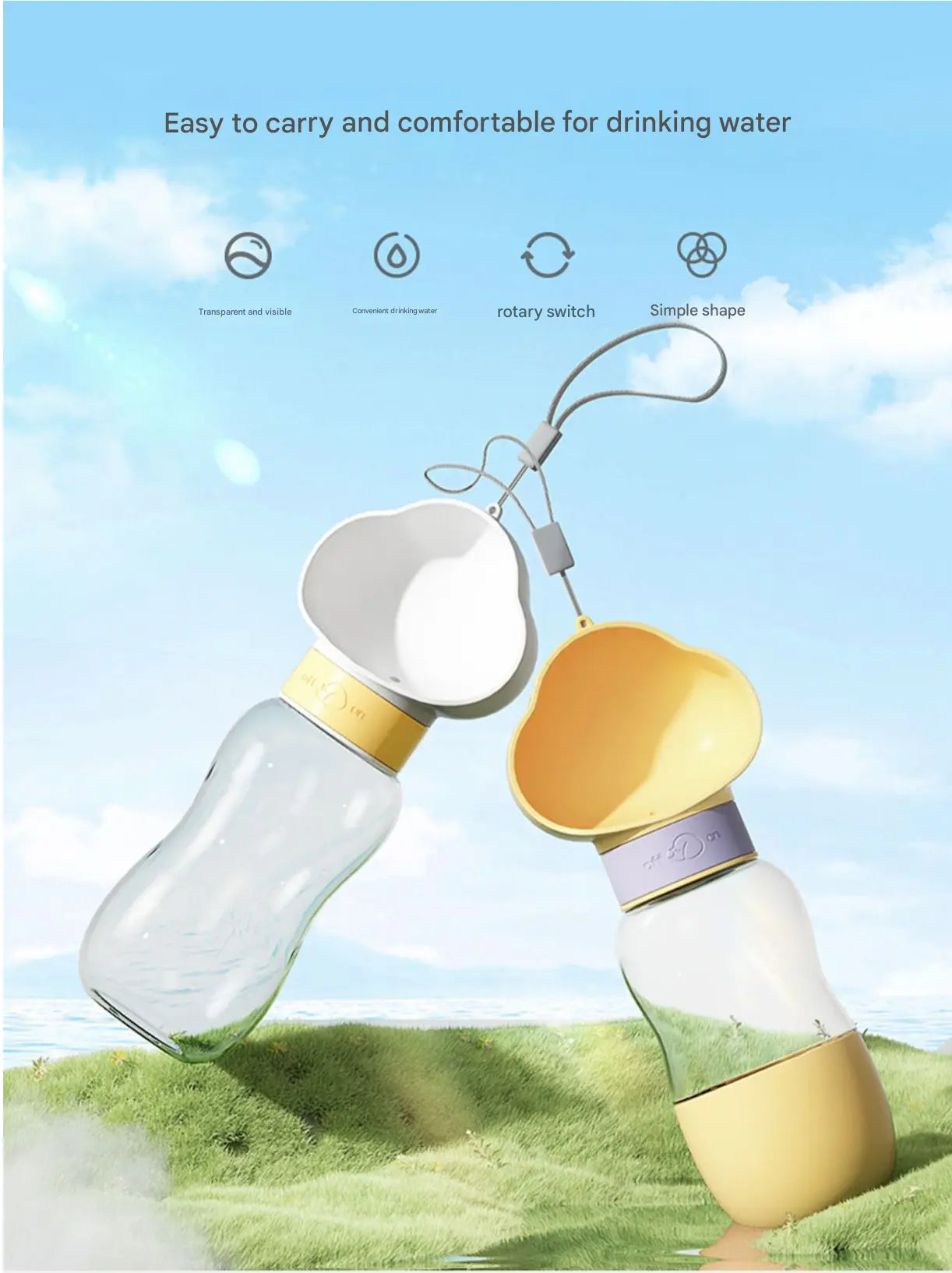 Yellow 350ml Portable Dog Water Bottle - Leak-Proof Pet Travel Water Dispenser, Cloud-Shaped Drinking Bowl, Twist-to-Dispense Design, BPA-Free HIPS/PET Material for Walking Hiking Travel Wholesale Hub