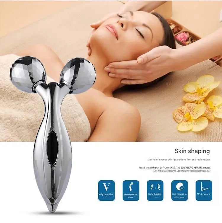 Silvery 3D Face Roller Massager V-Shaped Lifting Tool - Double Ball Facial Massage Device for Skin Tightening Wrinkle Reduction Jawline Contouring Beauty Care Wholesale Hub