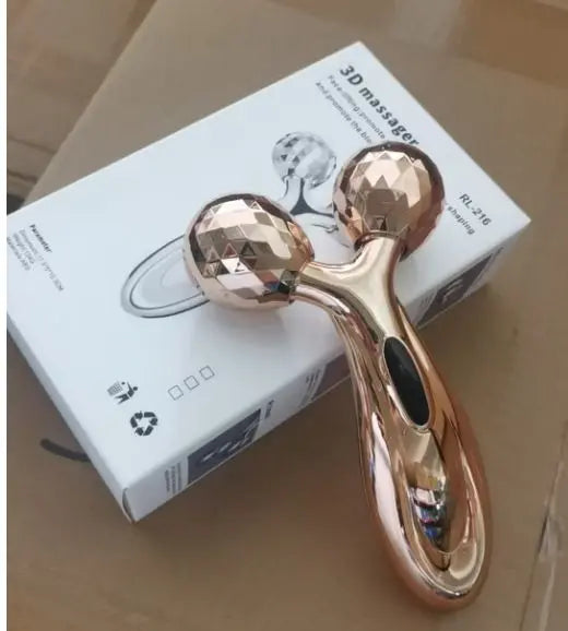Aureate 3D Face Roller Massager V-Shaped Lifting Tool - Double Ball Facial Massage Device for Skin Tightening Wrinkle Reduction Jawline Contouring Beauty Care Wholesale Hub