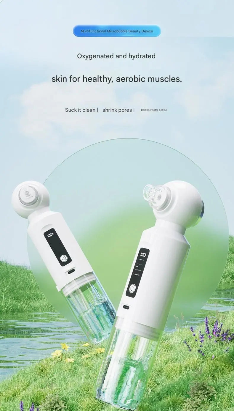 White Heated Micro-Bubble Blackhead Remover Vacuum Pore Cleaner - 46C Hot Compress Electric Water Cycle Facial Cleansing Device with 6 Suction Heads 3 Modes Wholesale Hub
