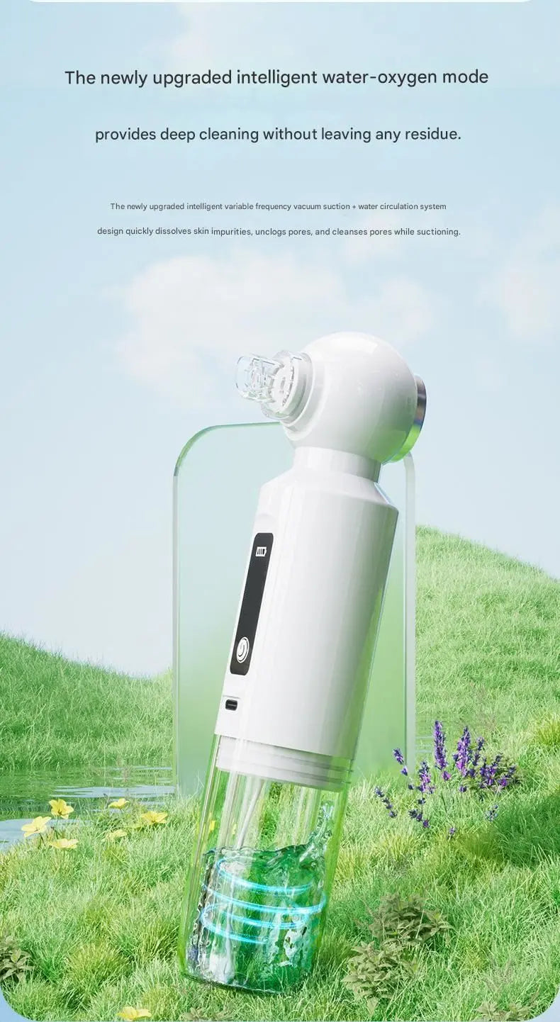 White Heated Micro-Bubble Blackhead Remover Vacuum Pore Cleaner - 46C Hot Compress Electric Water Cycle Facial Cleansing Device with 6 Suction Heads 3 Modes Wholesale Hub