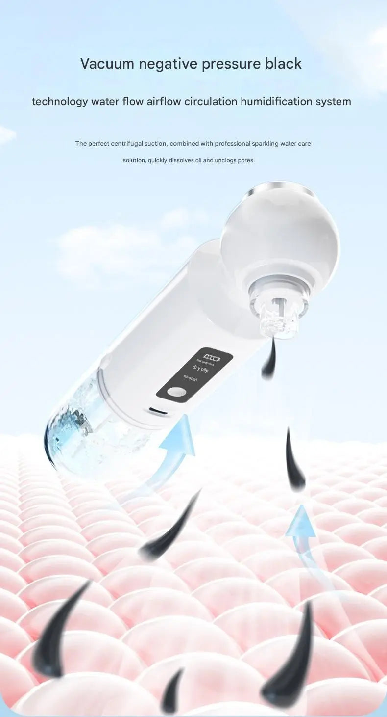 White Heated Micro-Bubble Blackhead Remover Vacuum Pore Cleaner - 46C Hot Compress Electric Water Cycle Facial Cleansing Device with 6 Suction Heads 3 Modes Wholesale Hub