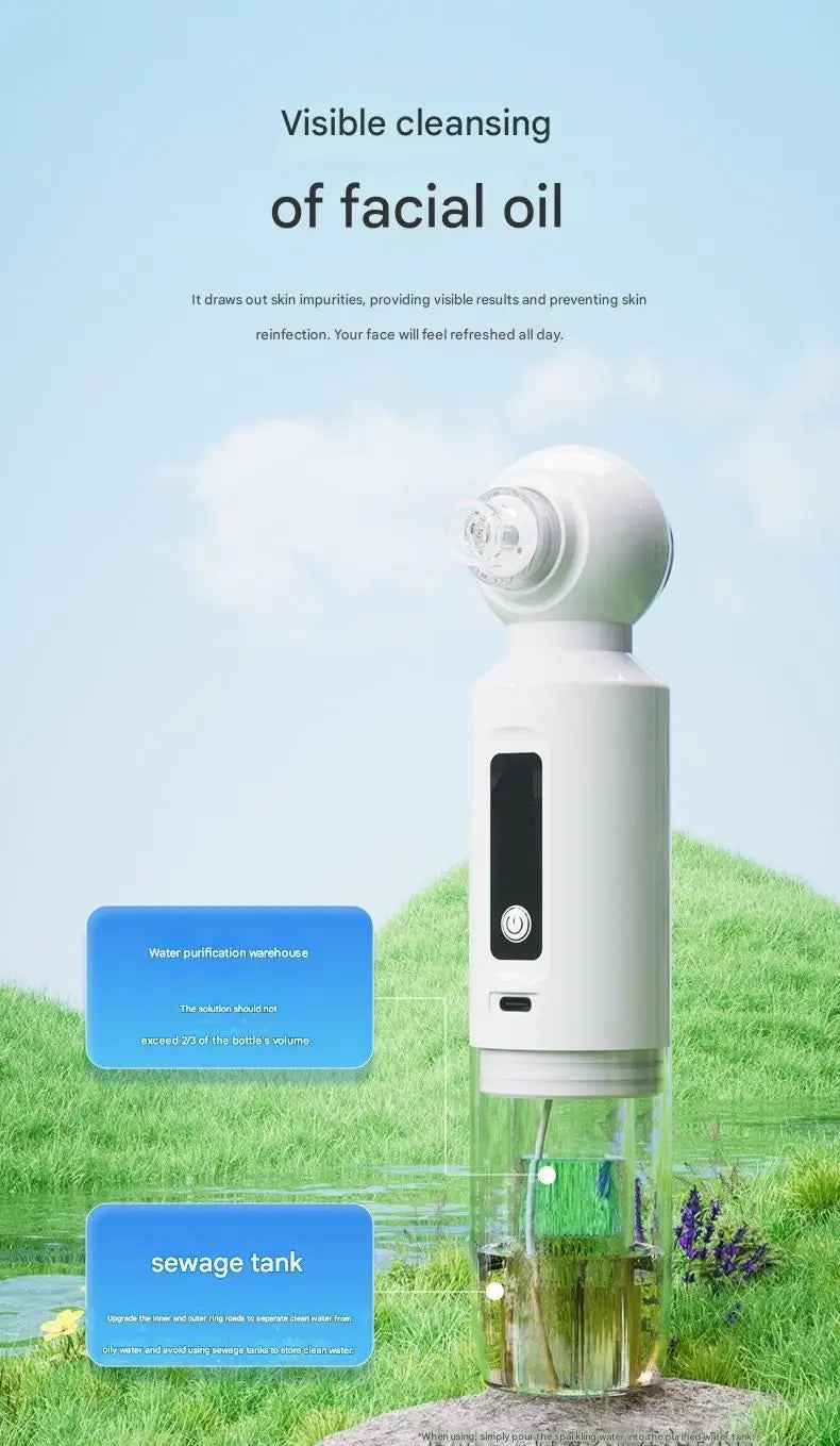 White Heated Micro-Bubble Blackhead Remover Vacuum Pore Cleaner - 46C Hot Compress Electric Water Cycle Facial Cleansing Device with 6 Suction Heads 3 Modes Wholesale Hub