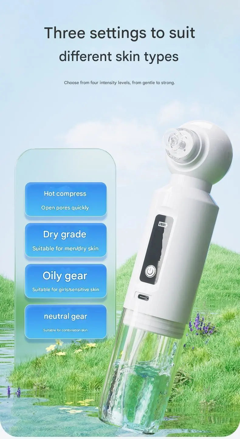 White Heated Micro-Bubble Blackhead Remover Vacuum Pore Cleaner - 46C Hot Compress Electric Water Cycle Facial Cleansing Device with 6 Suction Heads 3 Modes Wholesale Hub