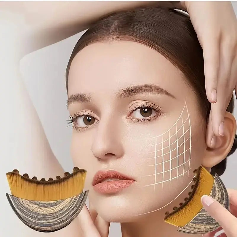 Marble Pattern Lymphatic Contour Face Brush - Curved Facial Eye Neck Massage Tool - Nylon Bristle Body Brush for Skin Tightening Circulation Detox - Plastic Handle Dry Brushing Wholesale Hub